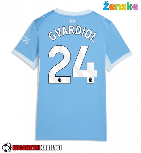 Ženske Nogometnih dresov Manchester City Josko Gvardiol #24 Domači 2026-27 Kratki rokavi Ženske Nogometnih dresov Manchester City Josko Gvardiol #24 Domači 2026-27 Kratki rokavi